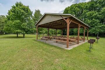 The family can enjoy picnics under the pavilion with several charcoal grills available.