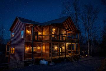 Smoky Mountains cabin at night. 
