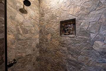Stone covered shower in your 3rd bedroom.