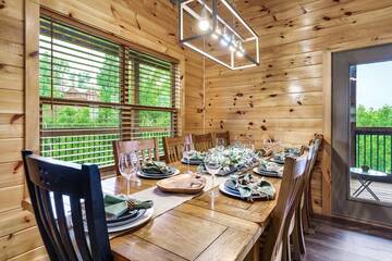 Cabin dining table seating for ten.
