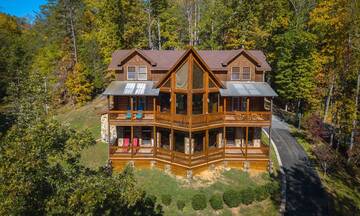 Arial view of your Dollywood cabin, walk to the parking lot and catch the Dollywood tram. at Applewood Manor in Gatlinburg TN