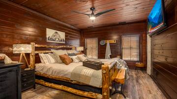 Enjoy the comfort of your king sized log bed.