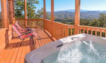 Faily sized hot tub with seemingly endless views of the Smoky Mountains. at Mother's Dream in Gatlinburg TN