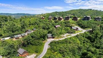 This is an aerial view of your Smoky Mountains cabin. at Bear Crossing in Gatlinburg TN