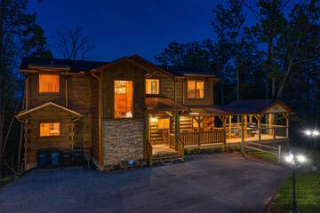 Dusk settles over your large Pigeon Forge cabin in the Tennessee Smoky Mountains.  at The Appalachian in Gatlinburg TN