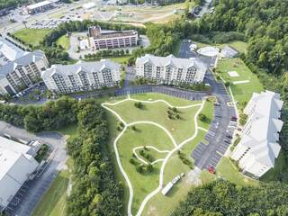 Aerial view of Mountain View Plaza Condos in Pigeon Forge Tennessee.