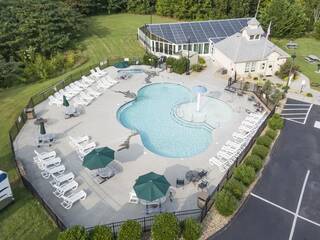 Mountain View Plaza Condos swimming pool aerial view. aerial view of the outdoor swimming pools.