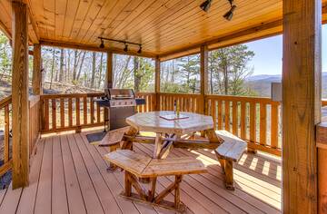 Smokies cabin with gas grill on covered porch. at A Point of View in Gatlinburg TN